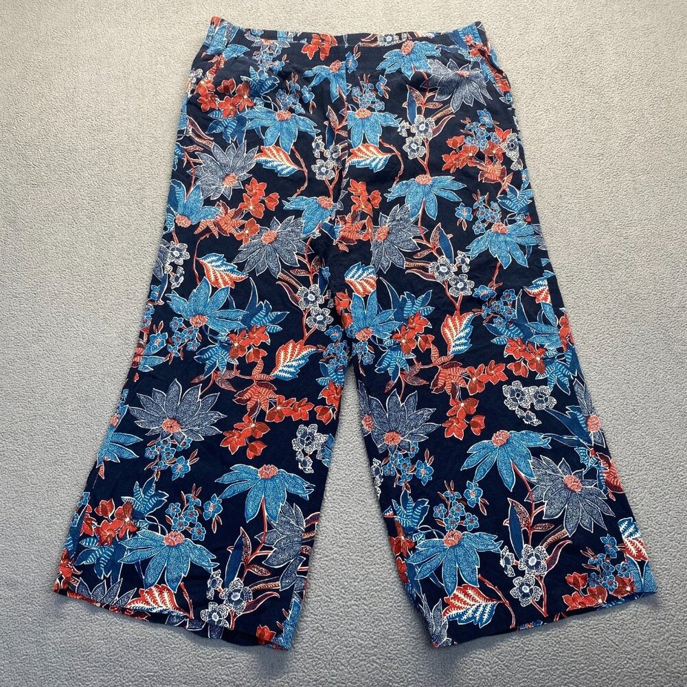 J Jill Womens Size L Palazzo Pants Wide Leg Ankle Length Floral Flowy Trousers